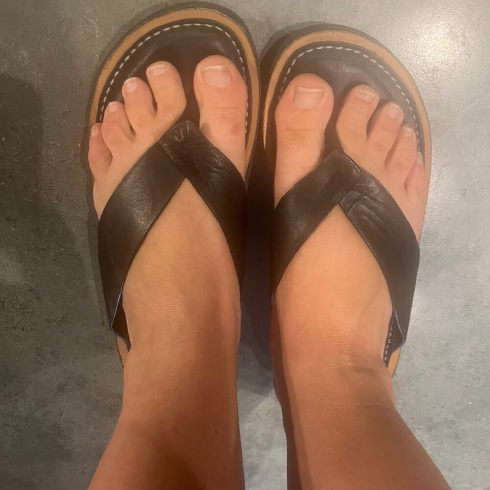 Black Leather Flip Flops